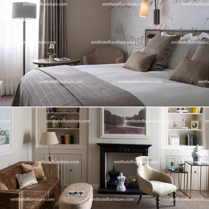 سرير أبيض مع خلفية داكنة لطيفة أثاث الفندق أثاث غرف النوم التوأم مع جودة عالية (EMT-1666)